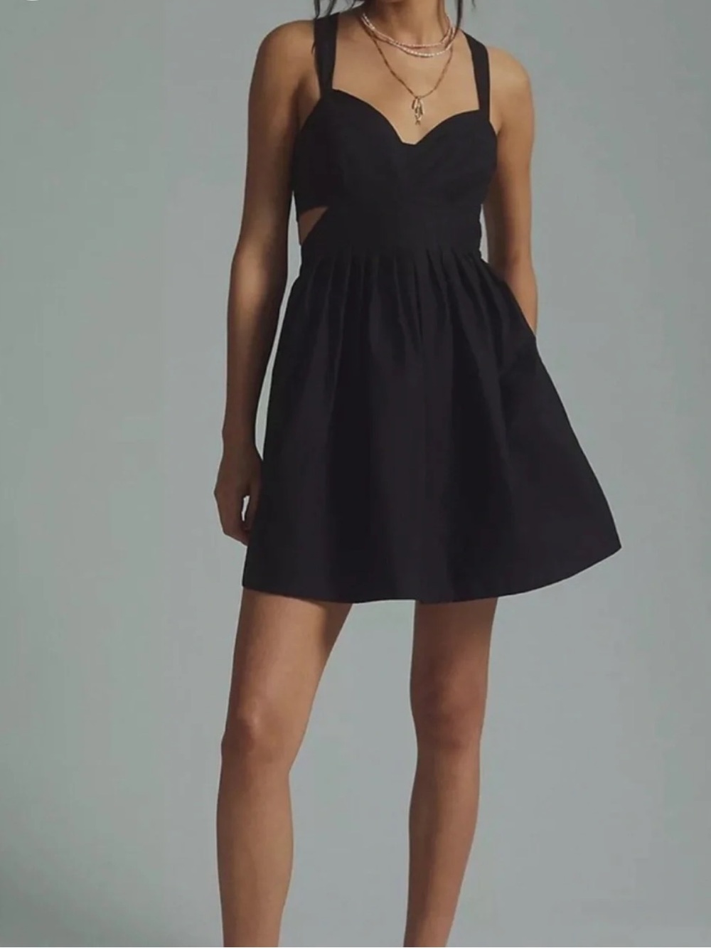Maeve by Anthropologie Criss Cross Bow Babydoll Mini Dress Back Cotton Small (2)